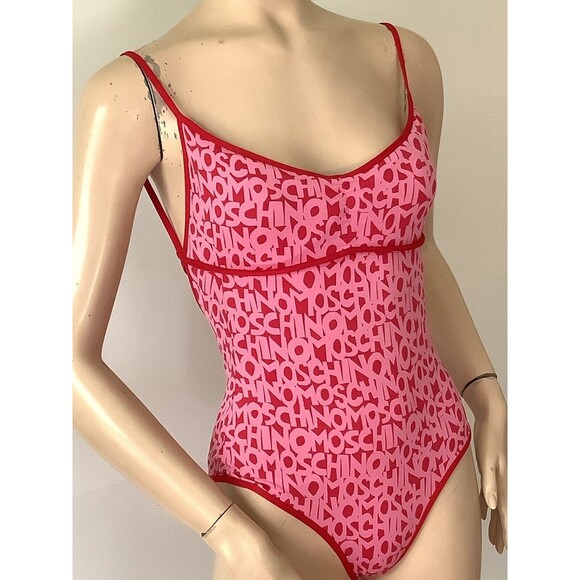 MOSCHINO Pink & Red Word Logo One Piece Swimsuit Maillot (Size 34/M) - Picture 4 of 16
